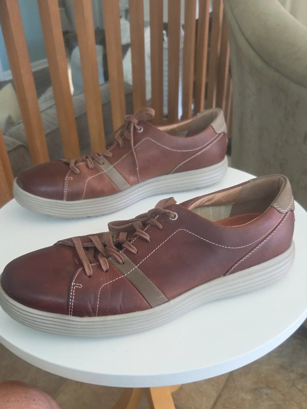 Rockport Brown Leather Lace-Up Slip-Ons with Tan Accent